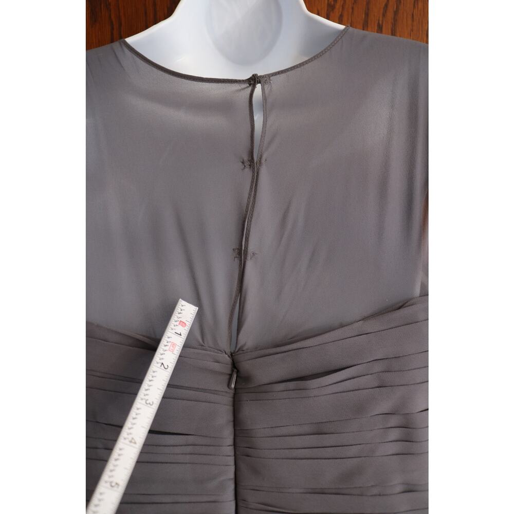 BILL LEVKOFF Bridesmaid Dress Size 12 Gray Formal Gown Sheer Top Pleated Heart - Picture 4 of 16